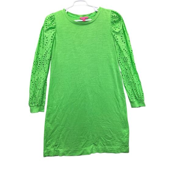 Lilly Pulitzer Jasona Dress Sz. XL Green Eyelet Sleeve Beachy - Picture 2 of 15